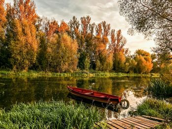 Scenic view of lake against sky during autumn
