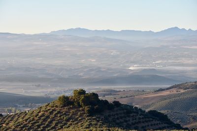 Scenic view of mountains against clear sky