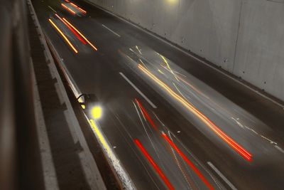 Light trails on road at night