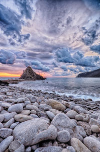 Scenic view of sea against sky during sunset