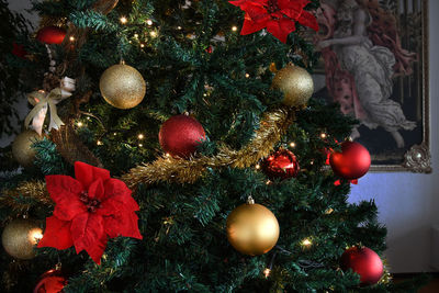 Close-up of illuminated christmas tree