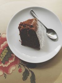 High angle view of dessert in plate on table