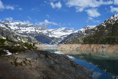 Scenic view of snowcapped mountains against sky