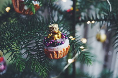 Close-up of christmas decoration on tree