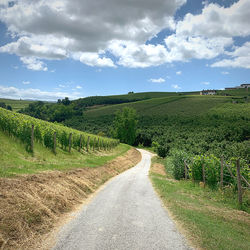 Road amidst field against sky