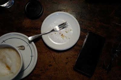 High angle view of breakfast on table