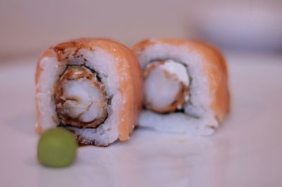 Close-up of sushi served on table