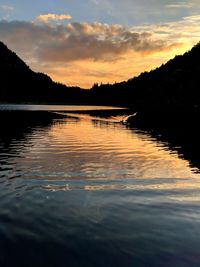 Scenic view of lake against sky during sunset