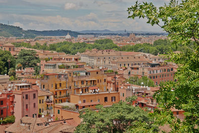 High angle view of townscape against sky