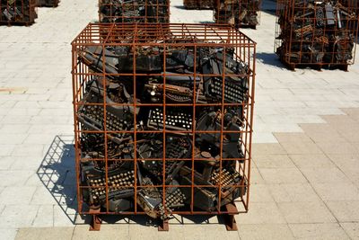 High angle view of metal structure on street