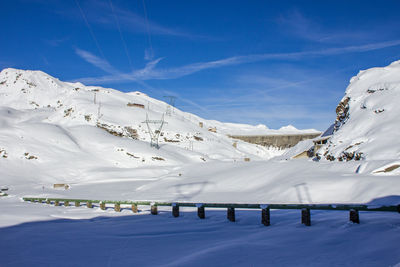 Scenic view of snow covered mountains against sky