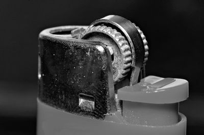 An extreme monochromatic closeup view of a lighter