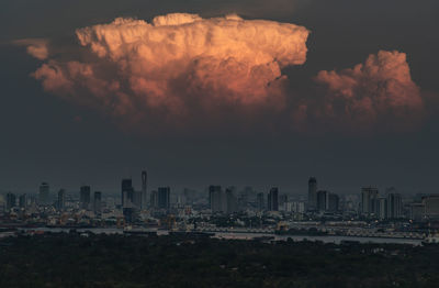 Panoramic view of buildings in city against sky