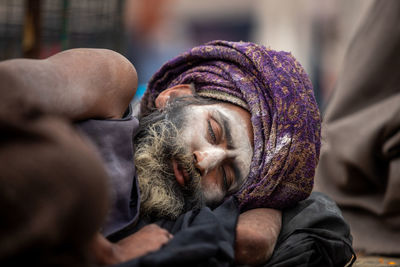 Close-up of man sleeping