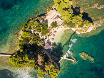 High angle view of island on beach