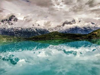 Scenic view of lake against sky