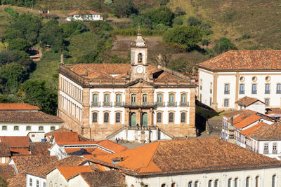 High angle view of buildings in town