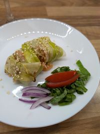 Close-up of food in plate on table