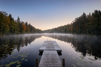 Pier over lake against sky