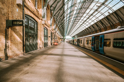 Train at railroad station in city