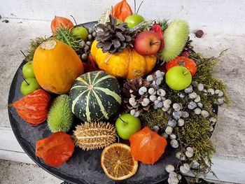 High angle view of fruits on table