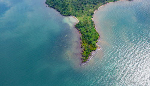 Aerial view of rabbit island and blue sea sky background in cambodia
