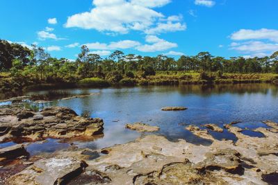 Scenic view of lake against sky