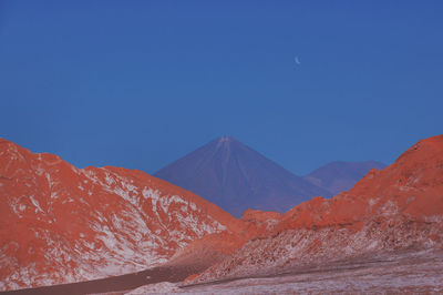 Scenic view of mountains against clear blue sky