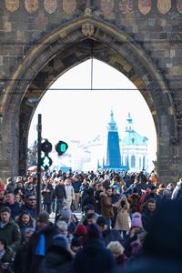 Group of people in front of historical building