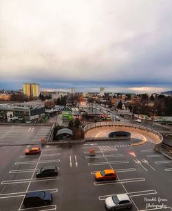 High angle view of traffic on road in city