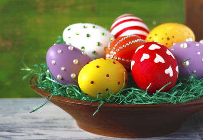 Homemade easter eggs in easter nest