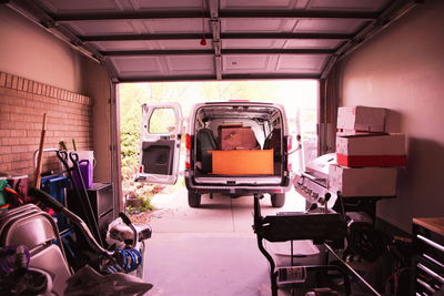 Van in front of garage