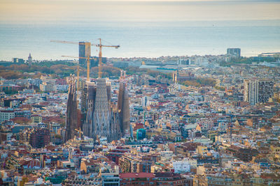 High angle view of city buildings