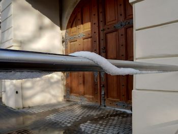 Close-up of snow on building