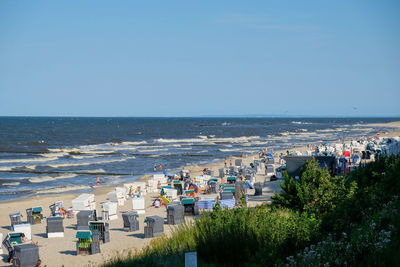 High angle view of beach against clear sky