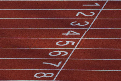 High angle view of numbers on sports track