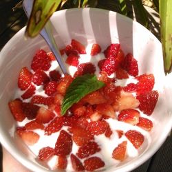 Close-up of strawberries in bowl