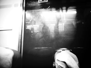 Rear view of woman standing in train