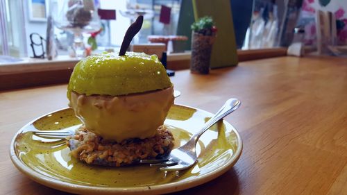 Close-up of dessert on table