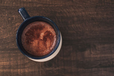 High angle view of coffee on table