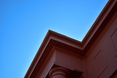 Low angle view of building against clear blue sky