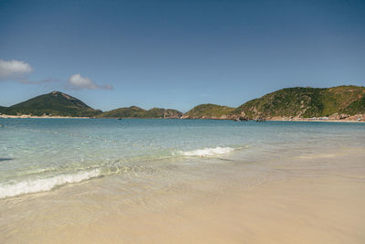 Scenic view of sea against clear blue sky