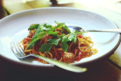 Close-up of meal served in plate