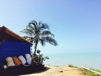 Scenic view of sea against clear blue sky