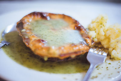 Close-up of meal served in plate