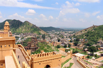 High angle view of townscape against sky