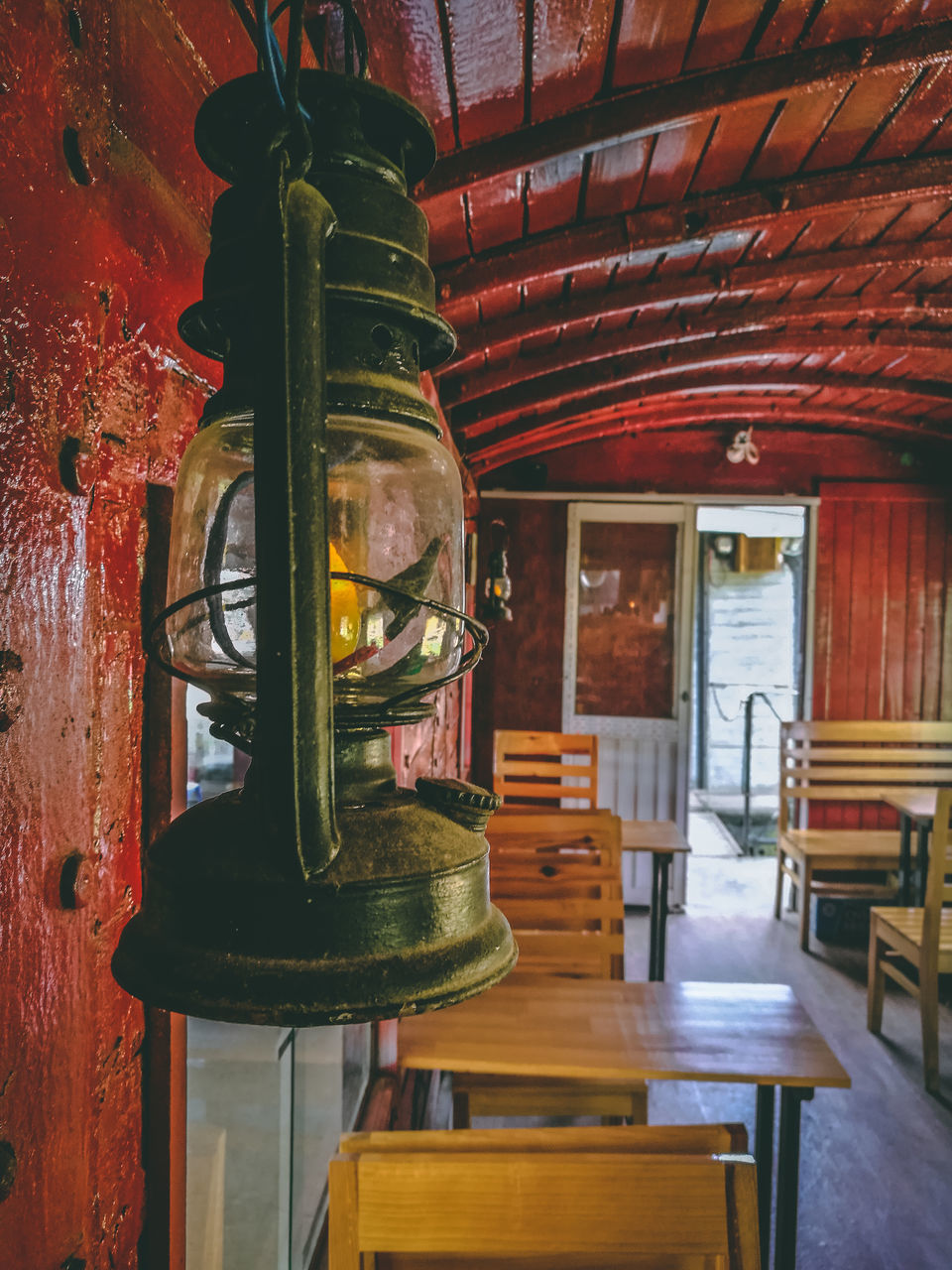 CLOSE-UP OF LAMP IN OLD BUILDING