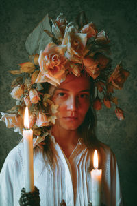 Portrait of young woman with christmas decoration