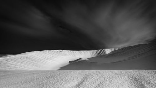 Low angle view of mountain against cloudy sky