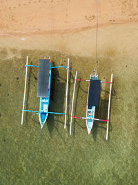 High angle view of boats moored on a beach